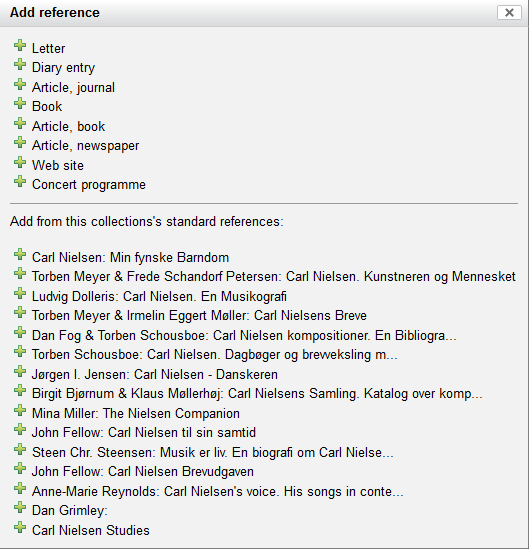 Extended reference add menu